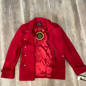 Red Double Breasted Wool Blend Coat